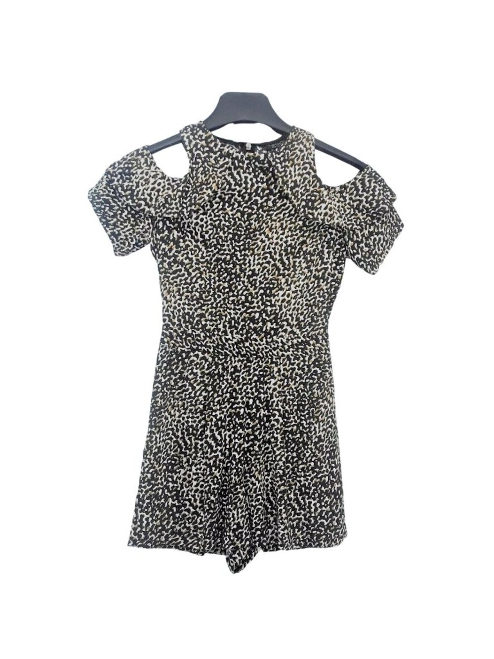 Top Shop Cold Shoulder Romper Shorts Womens Size 8 Pockets Animal Print